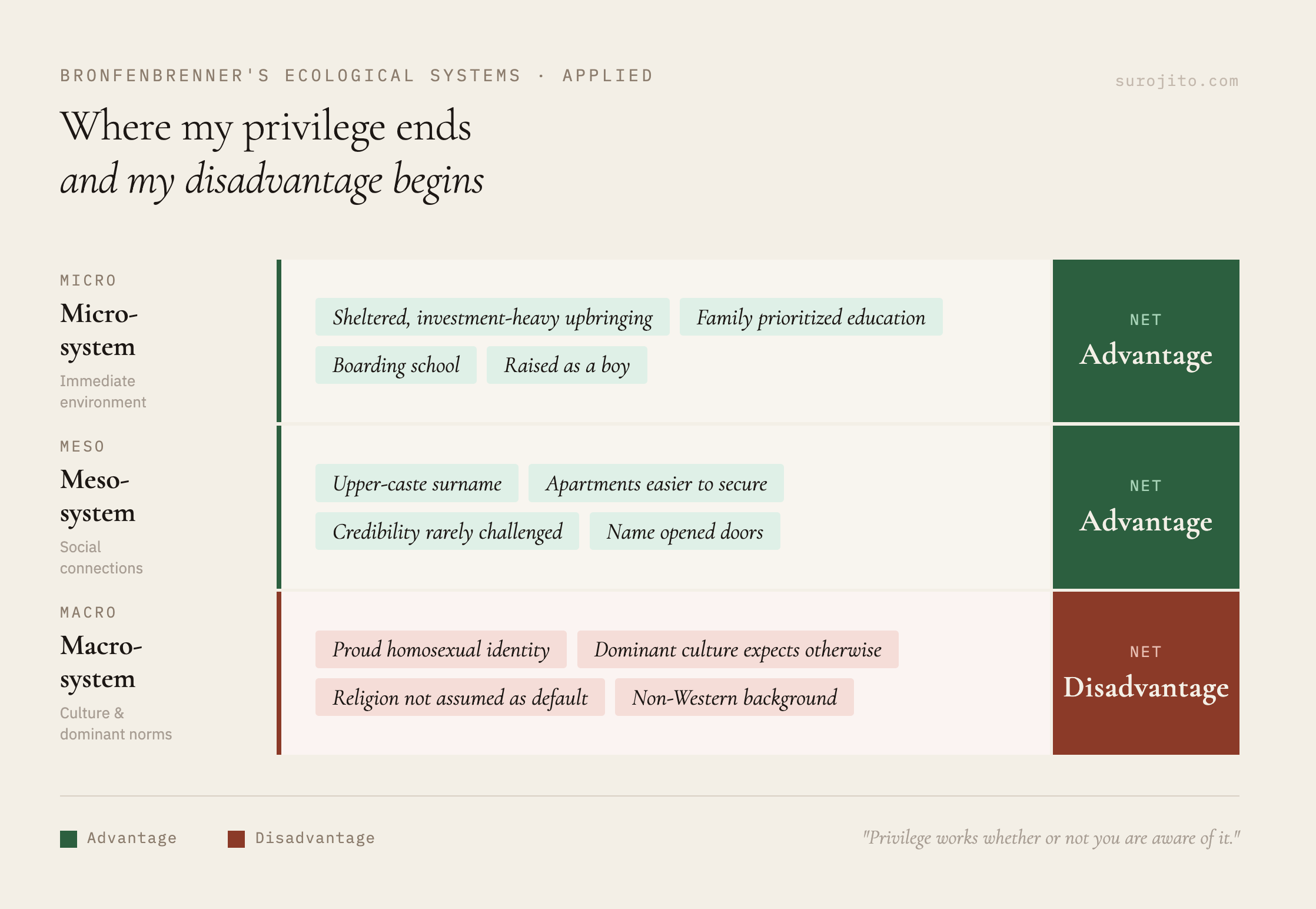 Bronfenbrenner's ecological systems applied — where my privilege ends and my disadvantage begins